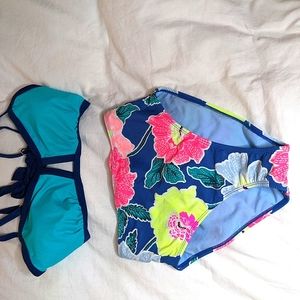 Neon floral high rise bikini
